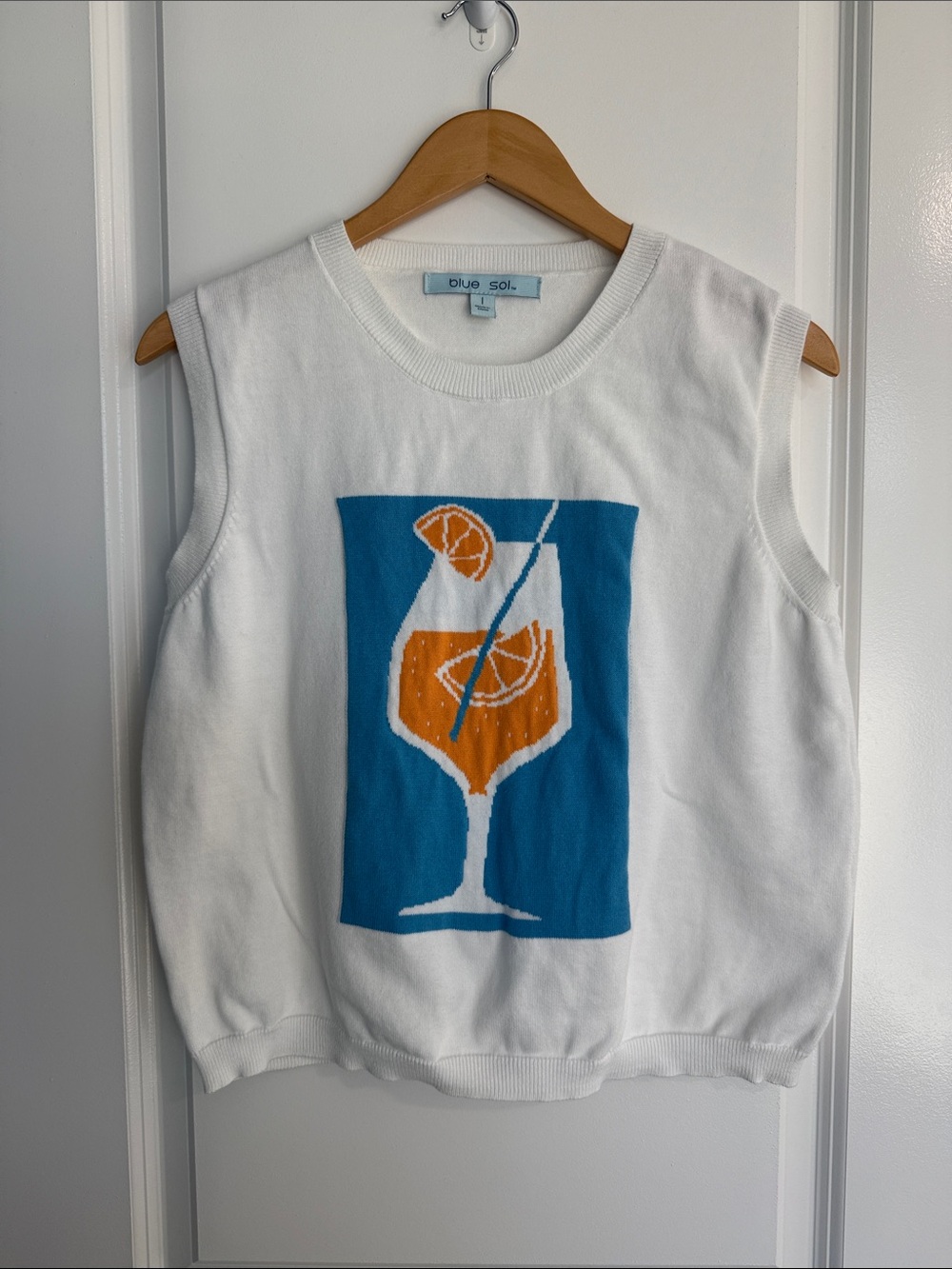 Blue Sol White Tank Top Lg Sweater Aperol Spritz Cocktail Drink Shirt Vest